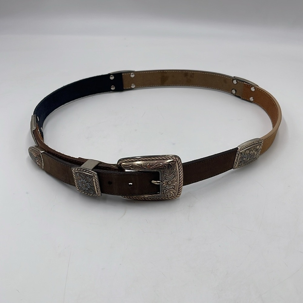 Brighton Two-Tone Leather Belt with Silver Accents